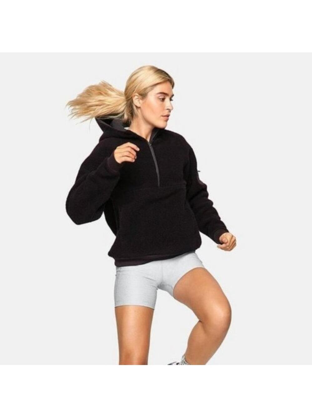 Outdoor Voices Black Megafleece Half Zip Wool Blend Sherpa Fleece Hoodie Medium